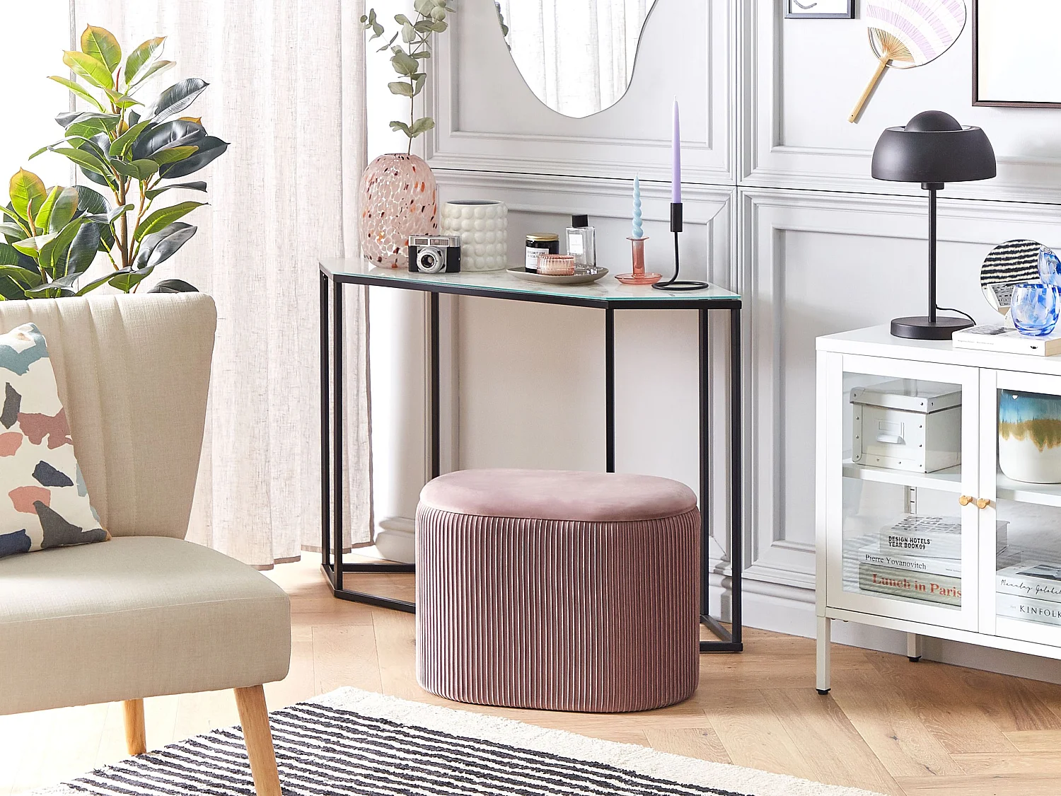 Pouf de rangement RICHLAND Velours Rose 55 cm 35 cm 41 cm