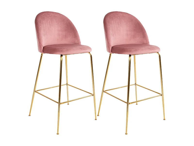 MEYRIN - Lot de 2 Chaises Hautes Velours Rose et Pieds Métal Doré