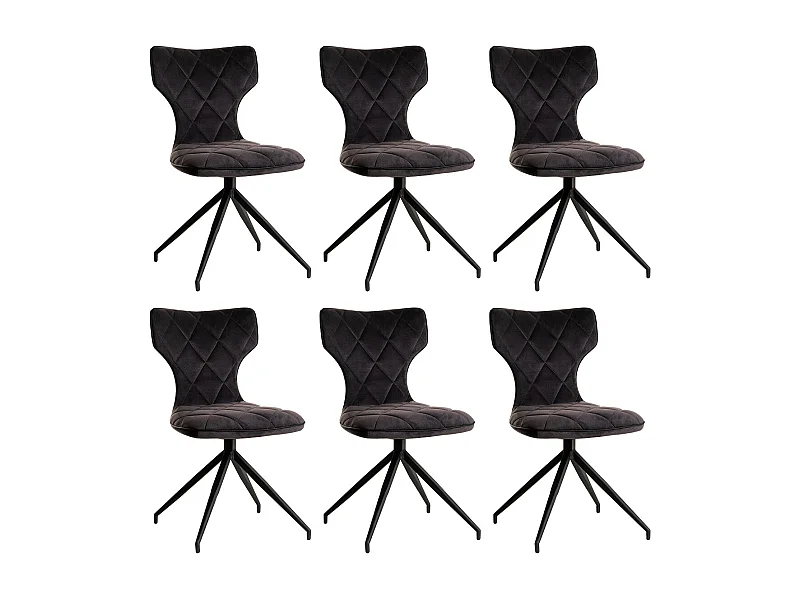 STYK - Lot de 6 Chaises Tissu Grises Surpiqures Carreaux