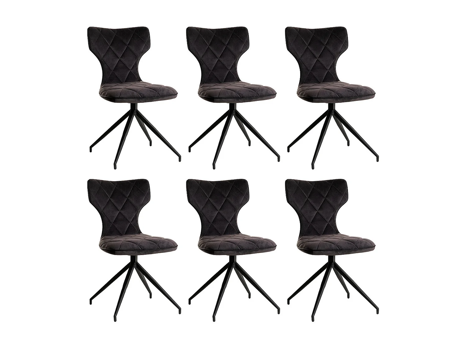 STYK - Lot de 6 Chaises Tissu Grises Surpiqures Carreaux