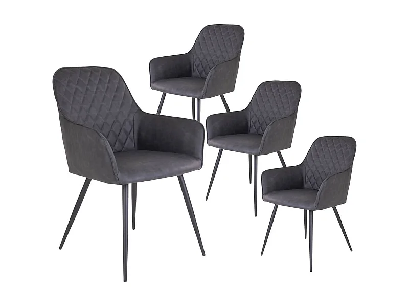 VIBY - Lot de 4 Fauteuils Simili Gris et Piétement Acier Noir