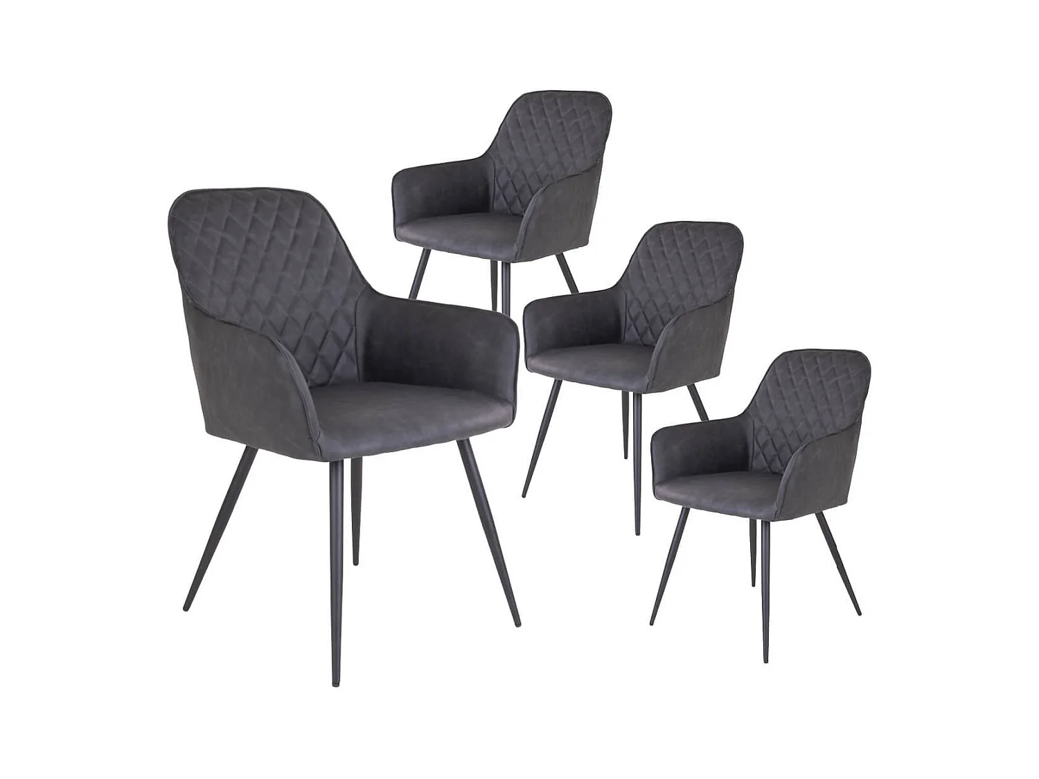 VIBY - Lot de 4 Fauteuils Simili Gris et Piétement Acier Noir