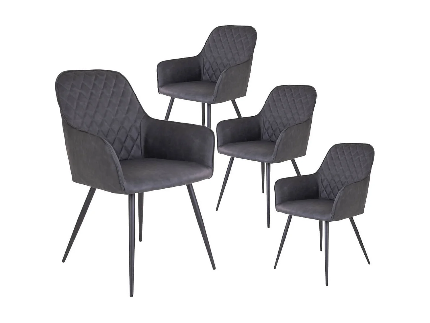 VIBY - Lot de 4 Fauteuils Simili Gris et Piétement Acier Noir