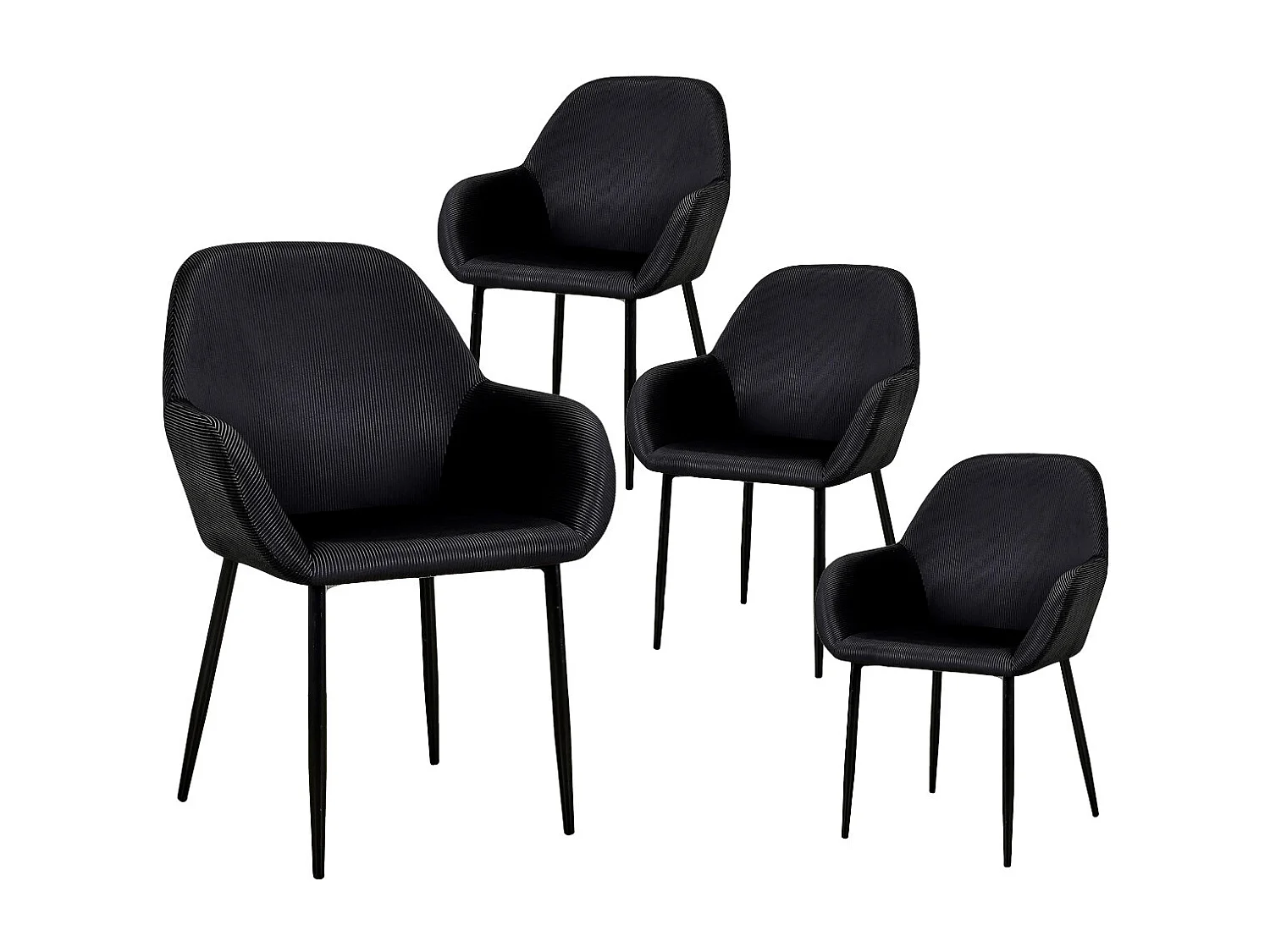 ALESSIA - Lot de 4 Fauteuils Velours Côtelé Noir