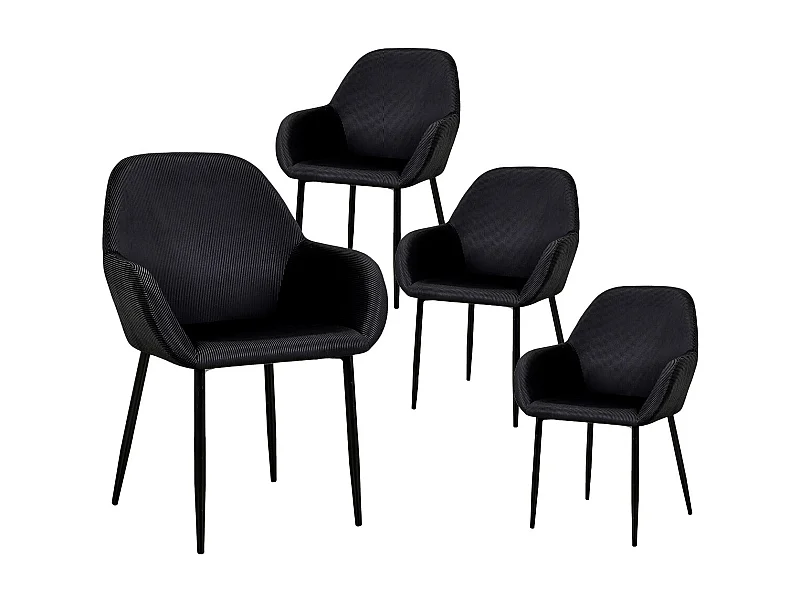 ALESSIA - Lot de 4 Fauteuils Velours Côtelé Noir