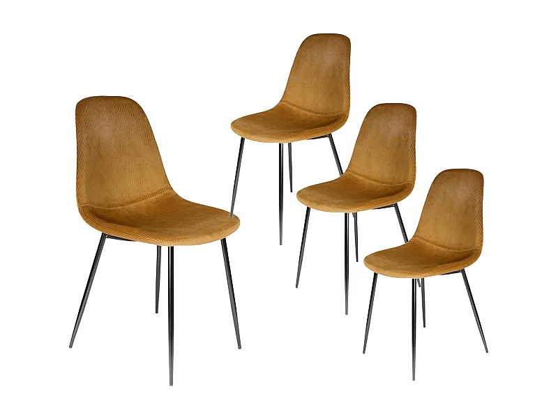 ALESSIA - Lot de 4 Chaises Velours Côtelé Jaune Moutarde