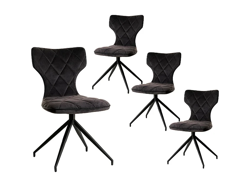 STYK - Lot de 4 Chaises Tissu Grises Surpiqures Carreaux