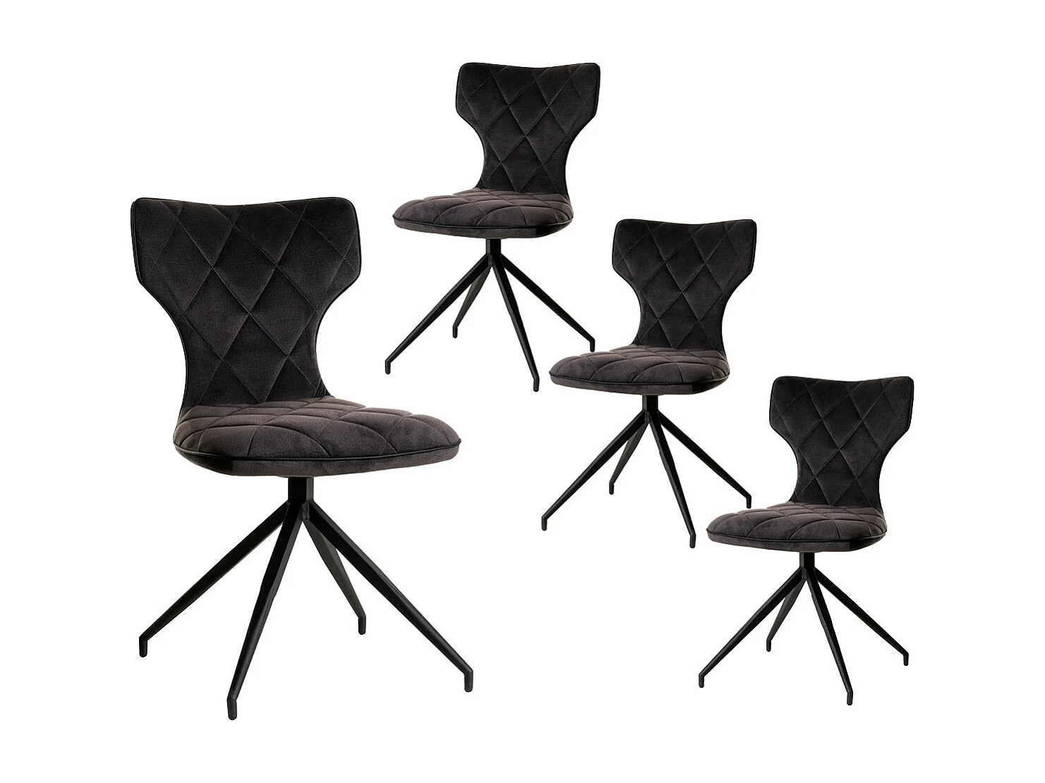 STYK - Lot de 4 Chaises Tissu Grises Surpiqures Carreaux