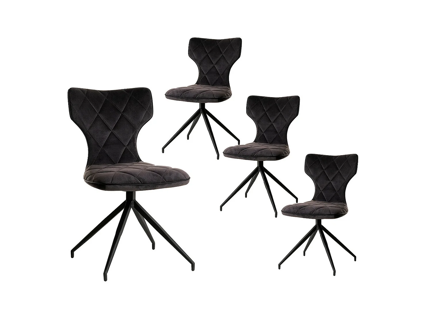 STYK - Lot de 4 Chaises Tissu Grises Surpiqures Carreaux