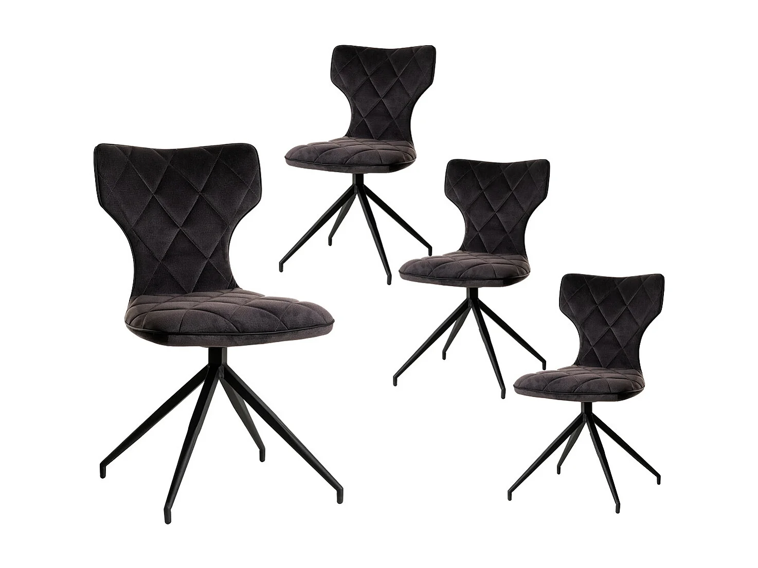 STYK - Lot de 4 Chaises Tissu Grises Surpiqures Carreaux