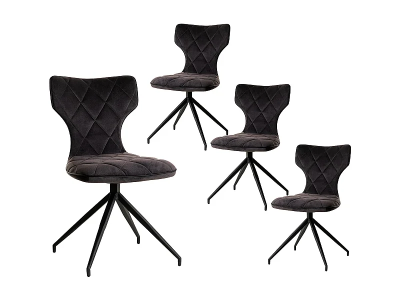 STYK - Lot de 4 Chaises Tissu Grises Surpiqures Carreaux