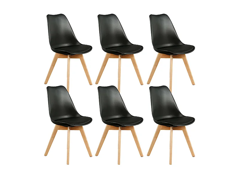MEDALINE - Lot de 6 Chaises Scandinaves Noires