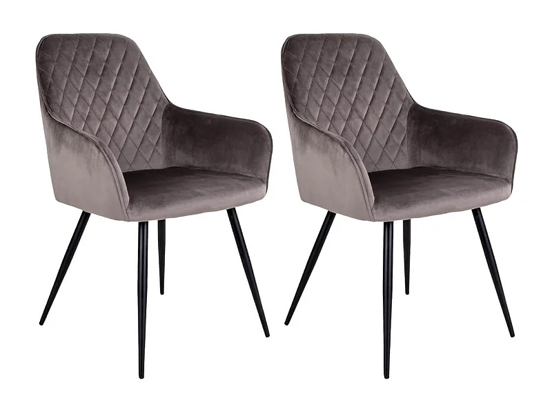 VIBY - Lot de 2 Fauteuils Velours Taupe et Piétement Acier Noir