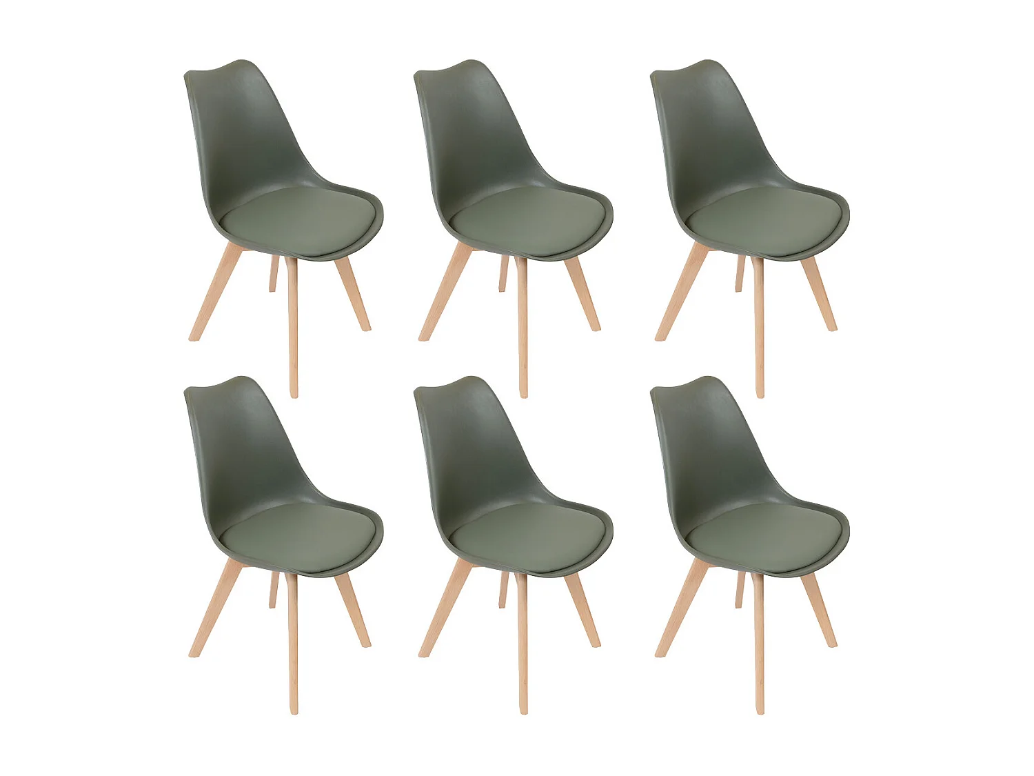 MEDALINE - Lot de 6 Chaises Scandinaves Kaki