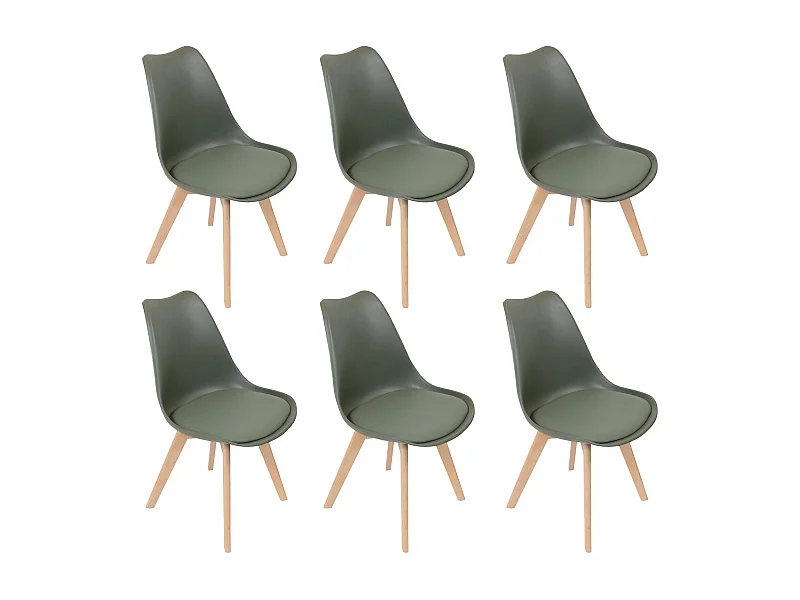 MEDALINE - Lot de 6 Chaises Scandinaves Kaki