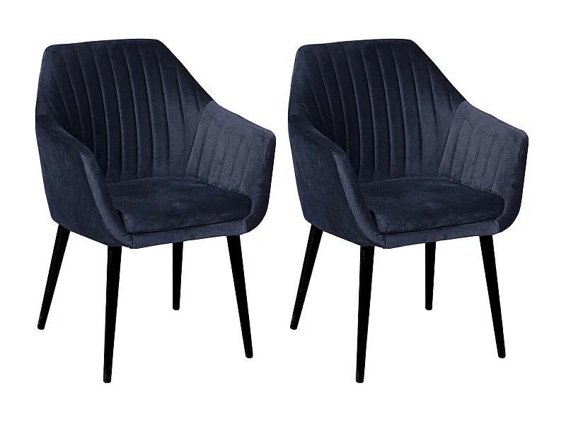 HETA - Lot de 2 Fauteuils Bleu Nuit Piètement Noir