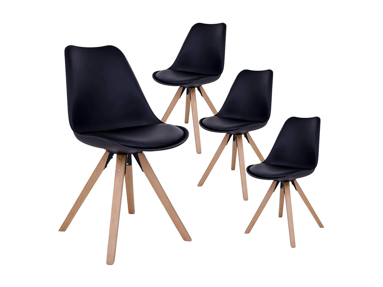 NIBBEN - Lot de 4 Chaises Noires et Piétement Hévéa