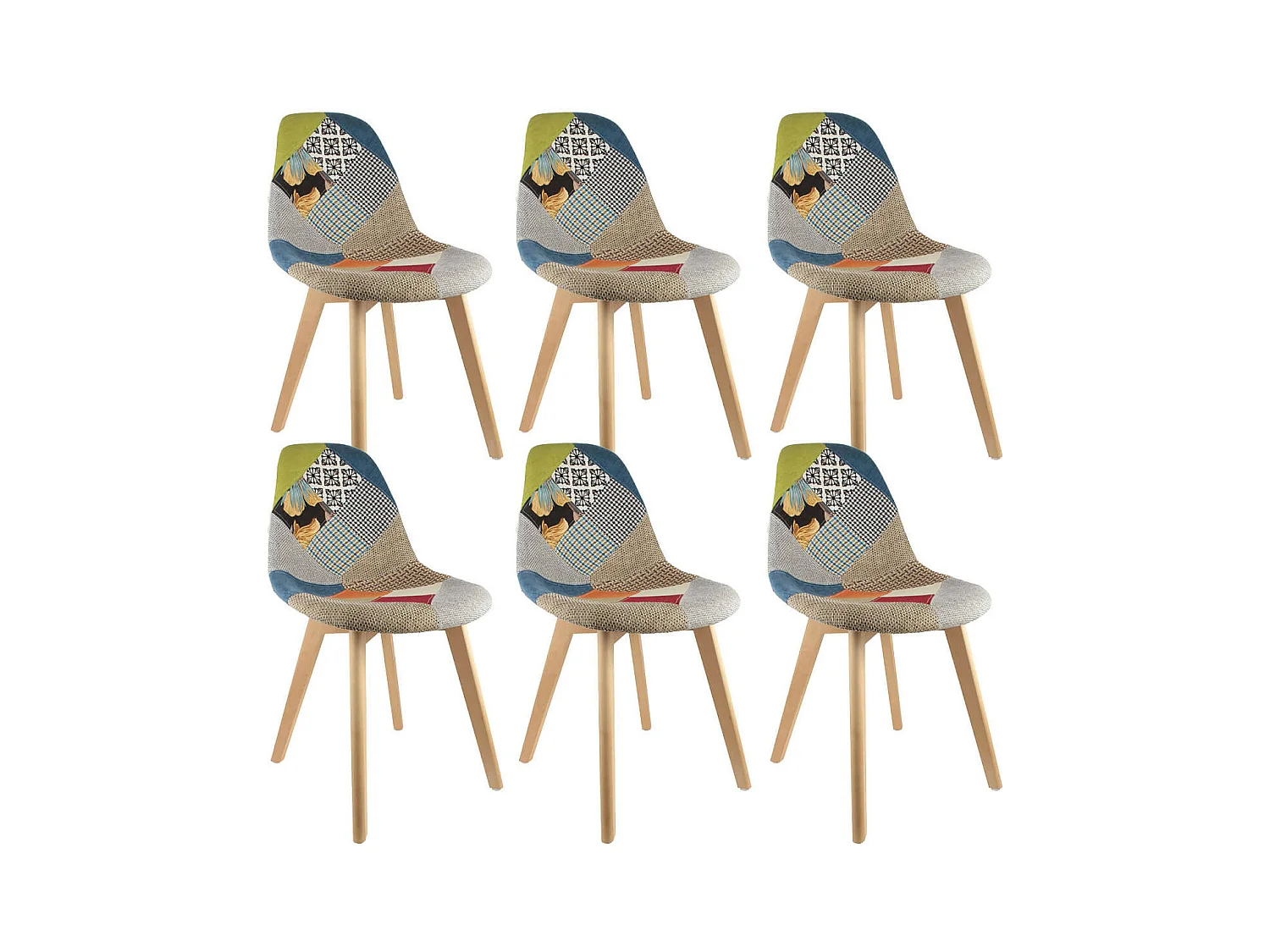 PATCHWORK - Lot de 6 Chaises Scandinaves Multicolore
