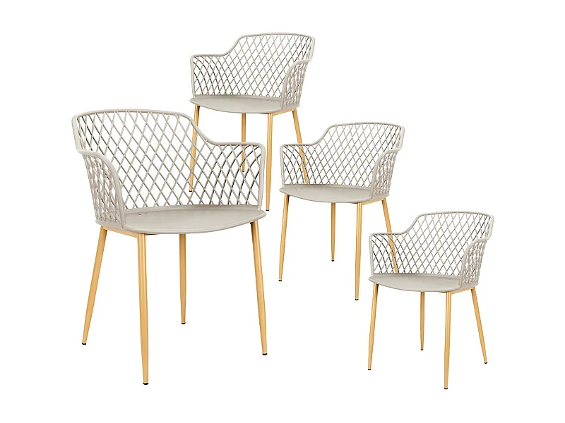 TRESSIE - Lot de 4 Fauteuils Taupe Pieds Effet Bois Verni