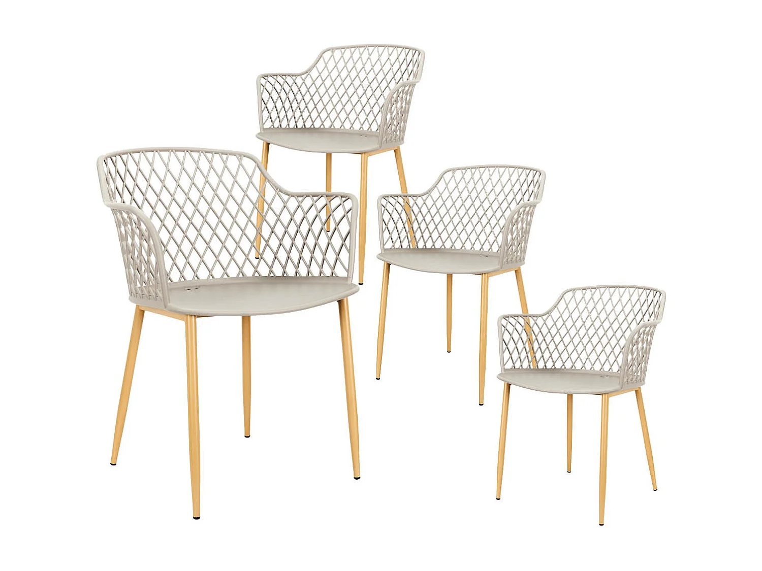 TRESSIE - Lot de 4 Fauteuils Taupe Pieds Effet Bois Verni