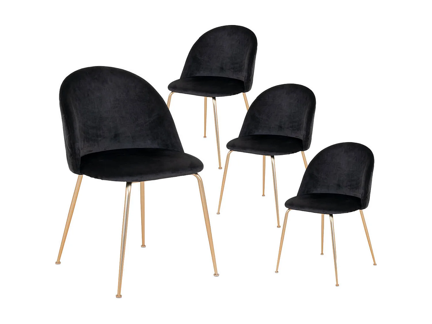 MEYRIN - Lot de 4 Chaises Velours Noir et Pieds Métal Doré