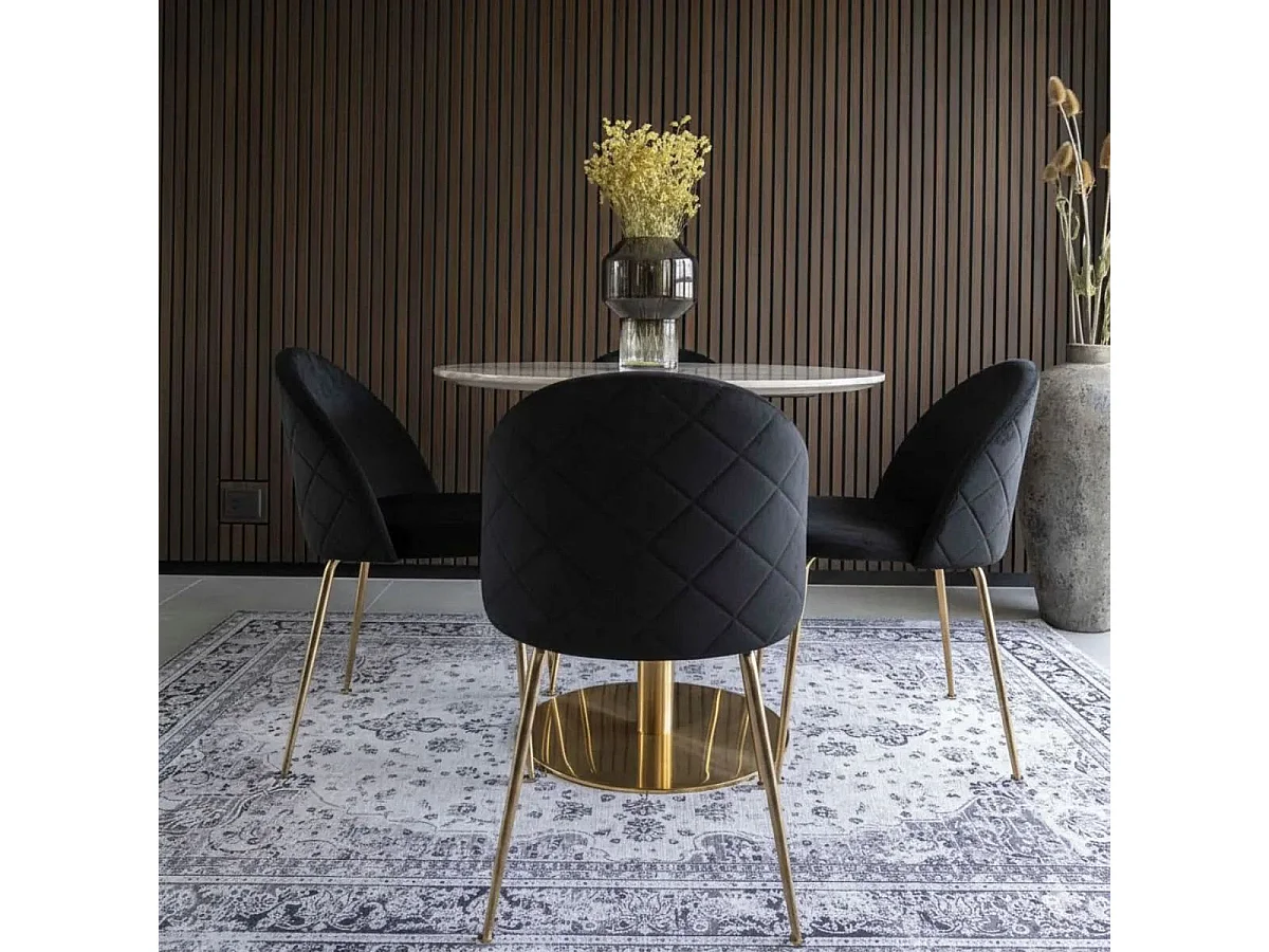 MEYRIN - Lot de 4 Chaises Velours Noir et Pieds Métal Doré