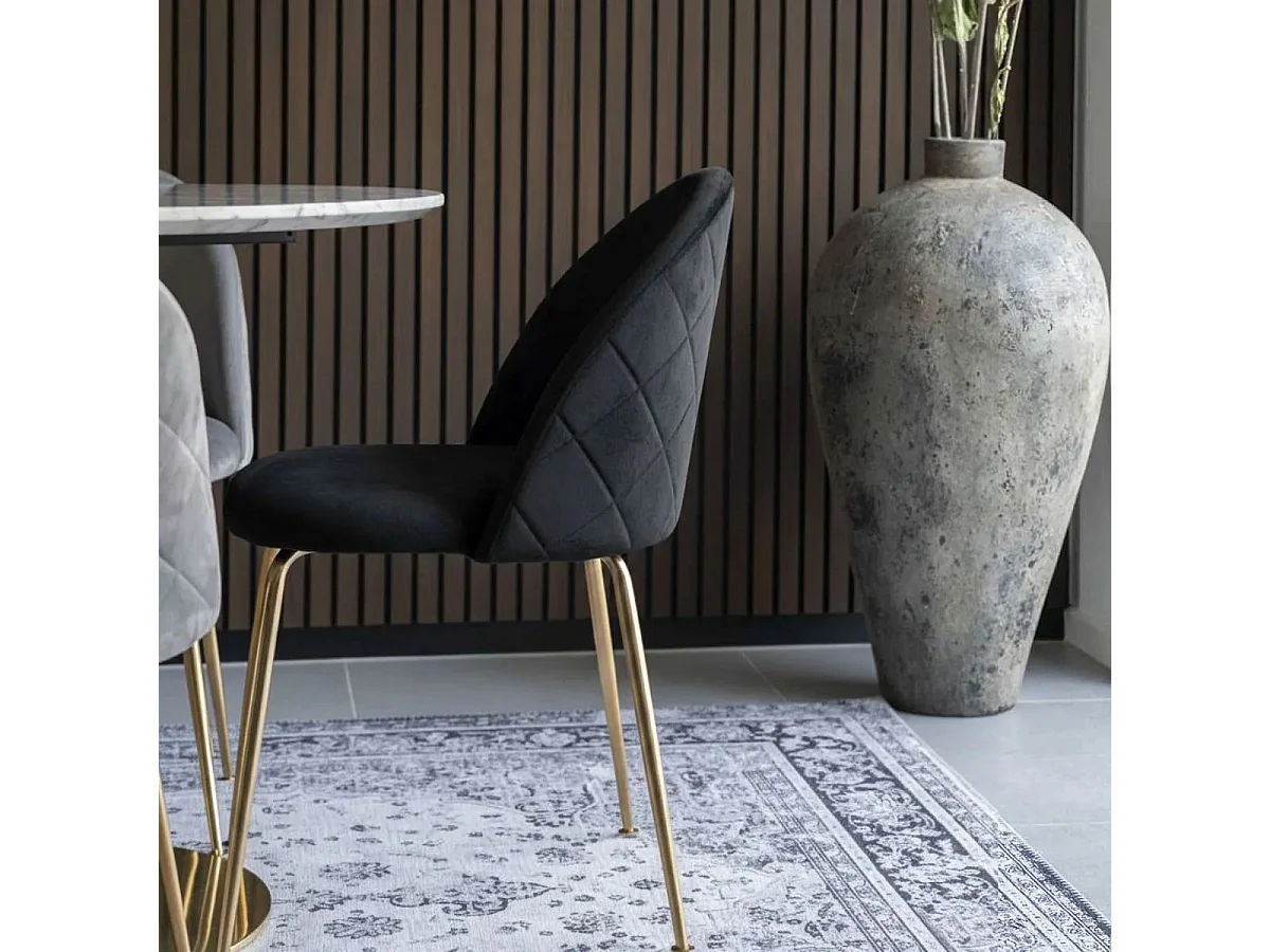 MEYRIN - Lot de 4 Chaises Velours Noir et Pieds Métal Doré