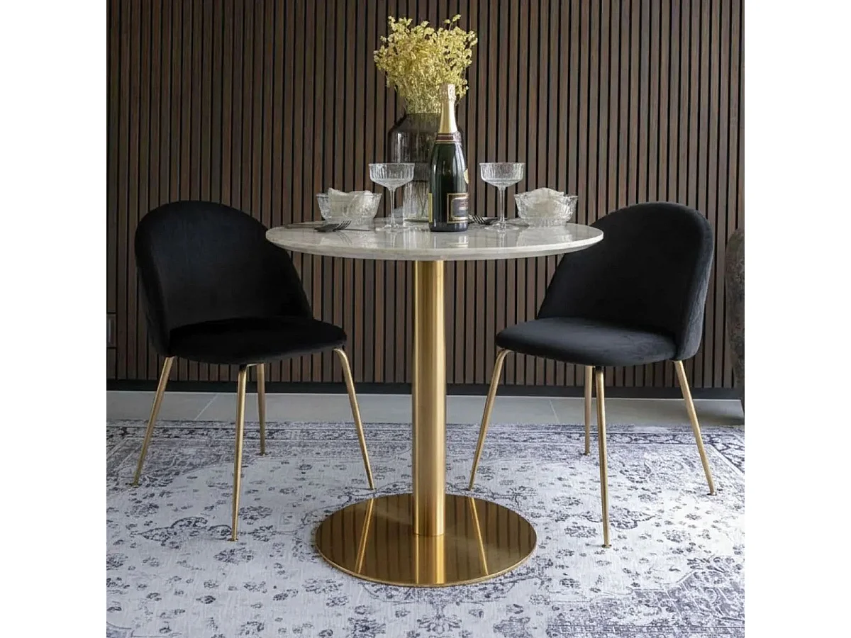 MEYRIN - Lot de 4 Chaises Velours Noir et Pieds Métal Doré