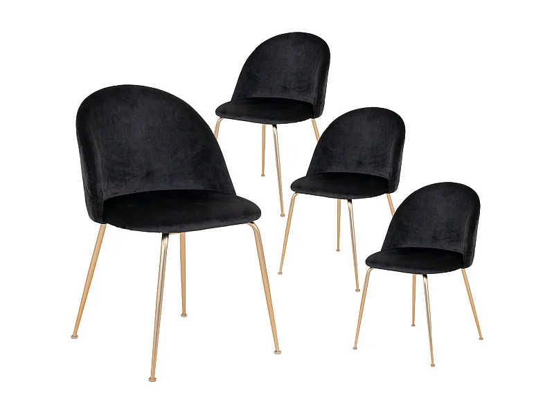 MEYRIN - Lot de 4 Chaises Velours Noir et Pieds Métal Doré