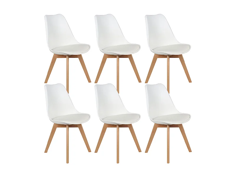 MEDALINE - Lot de 6 Chaises Scandinaves Blanches