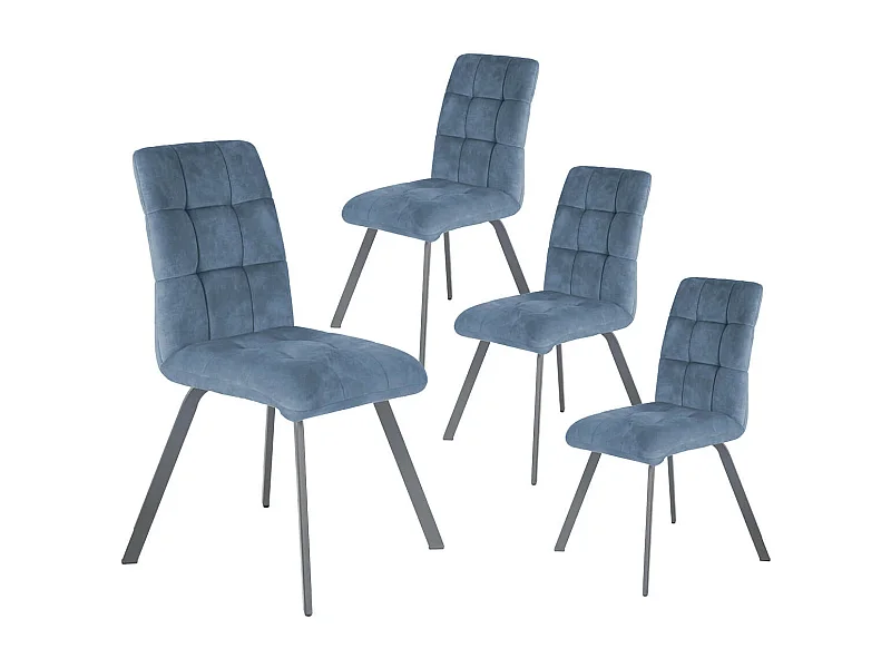 JOHN - Lot de 4 Chaises Capitonnées Bleu Gris
