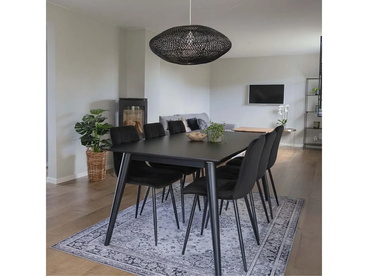 STRIB - Lot de 6 Chaises Velours Noir et Piétement Acier