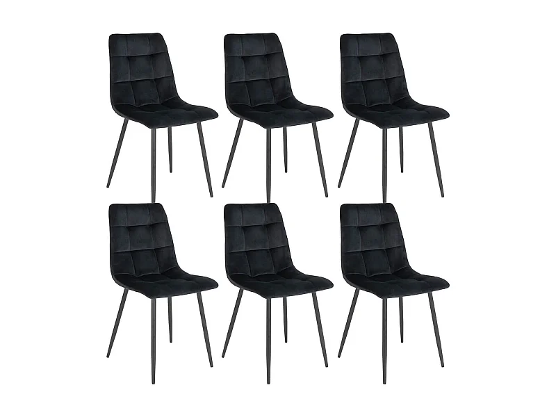 STRIB - Lot de 6 Chaises Velours Noir et Piétement Acier