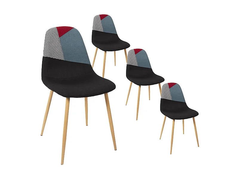 FILLA - Lot de 4 Chaises Tricolores et Motif Pied de Poule