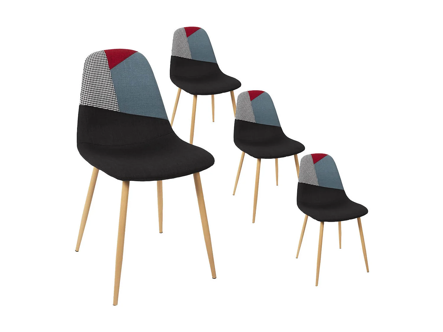FILLA - Lot de 4 Chaises Tricolores et Motif Pied de Poule