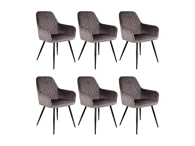 VIBY - Lot de 6 Fauteuils Velours Taupe et Piétement Acier Noir
