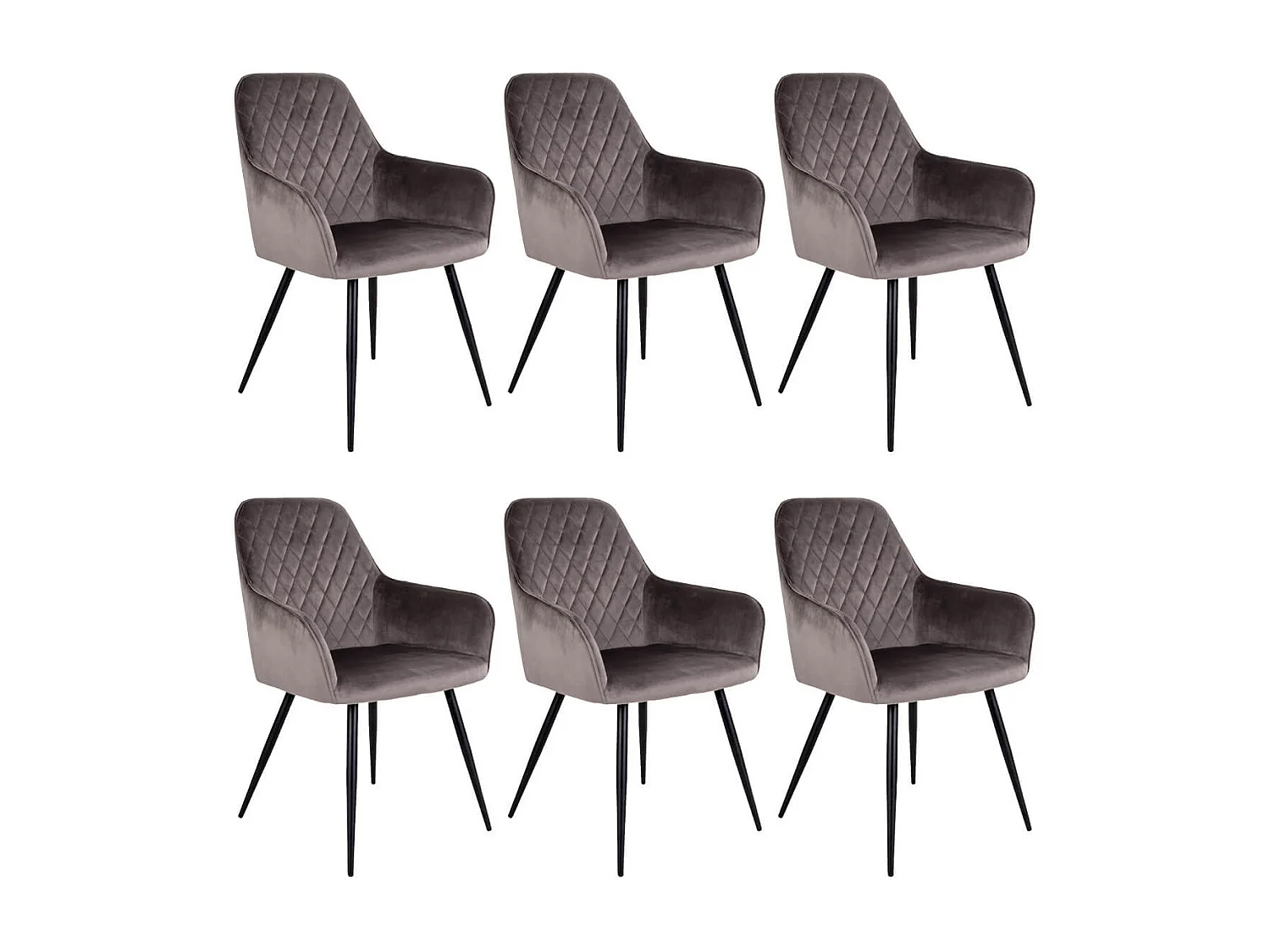 VIBY - Lot de 6 Fauteuils Velours Taupe et Piétement Acier Noir