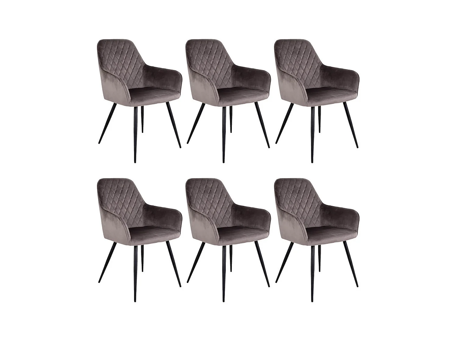VIBY - Lot de 6 Fauteuils Velours Taupe et Piétement Acier Noir