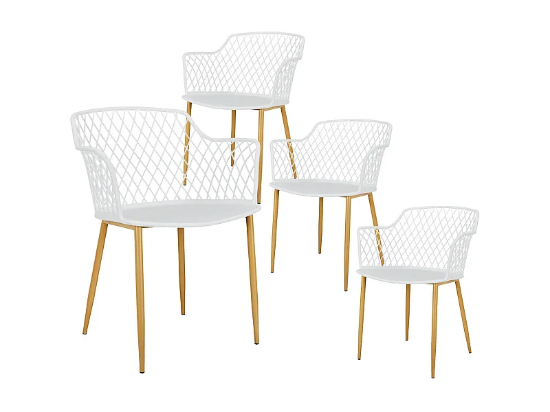 TRESSIE - Lot de 4 Fauteuils Blancs Pieds Effet Bois Verni