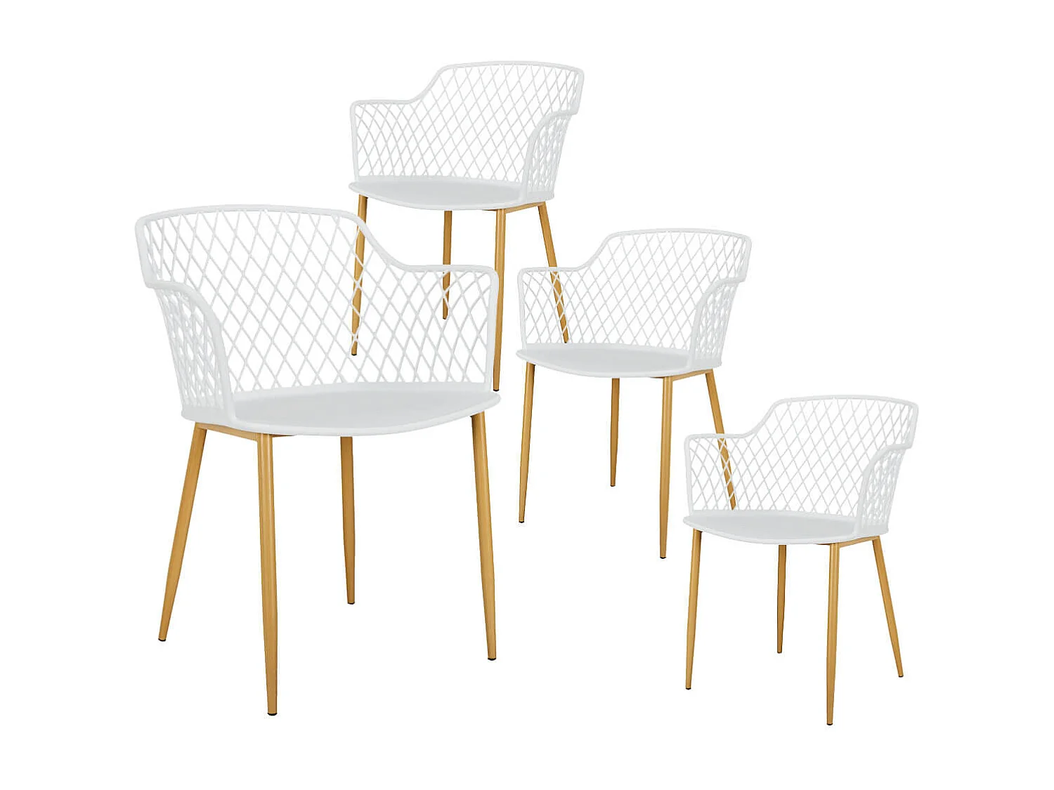 TRESSIE - Lot de 4 Fauteuils Blancs Pieds Effet Bois Verni