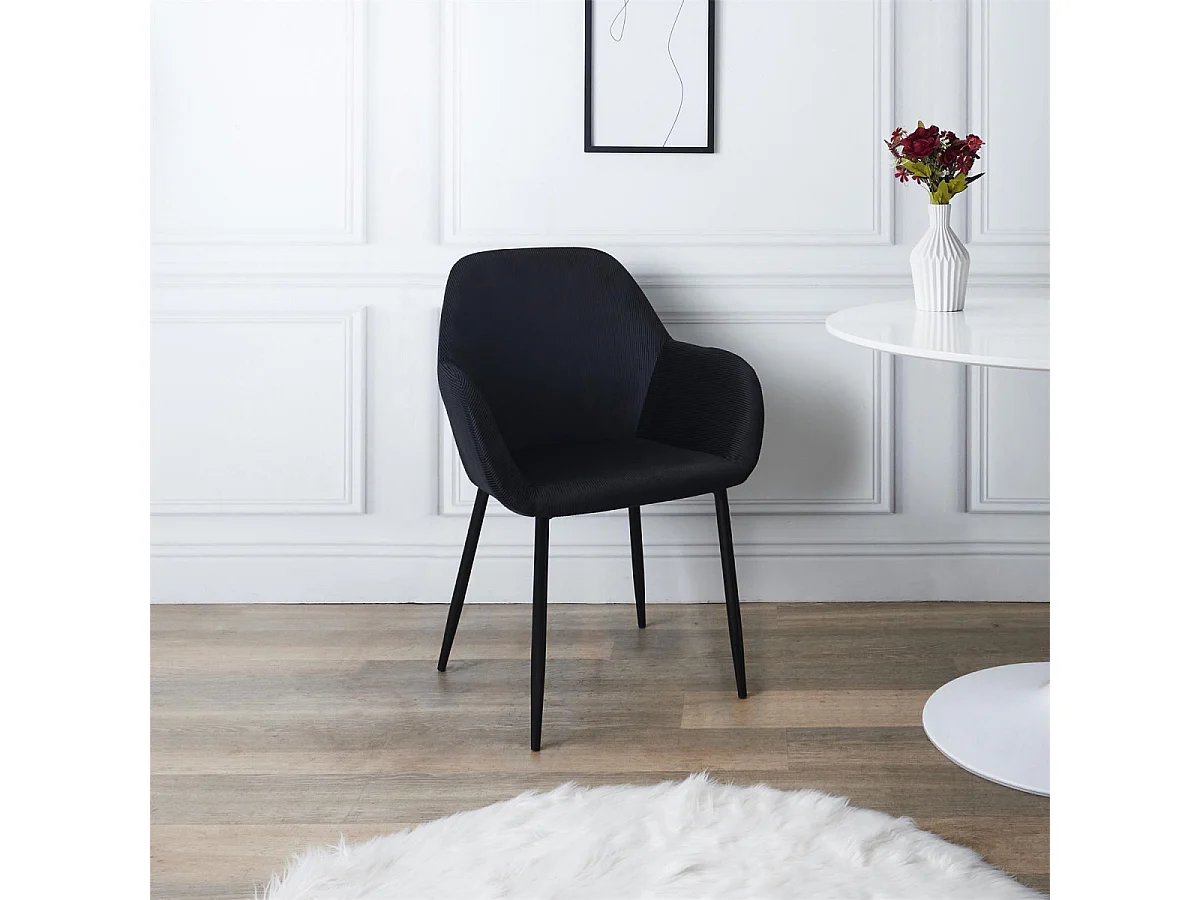 ALESSIA - Lot de 2 Fauteuils Velours Côtelé Noir