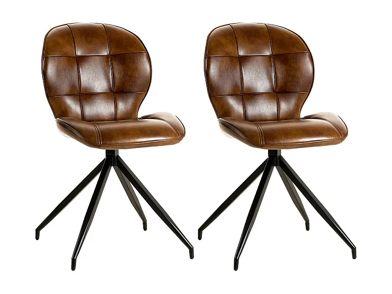 FOLY - Lot de 2 Chaises Simili Vieilli Marron