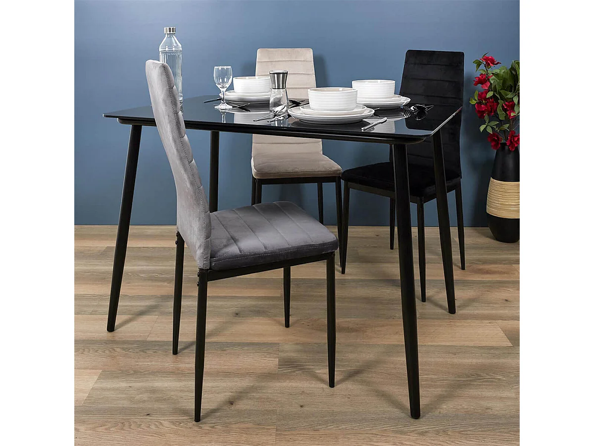 SIRILA - Chaise Matelassée Velours Gris Foncé