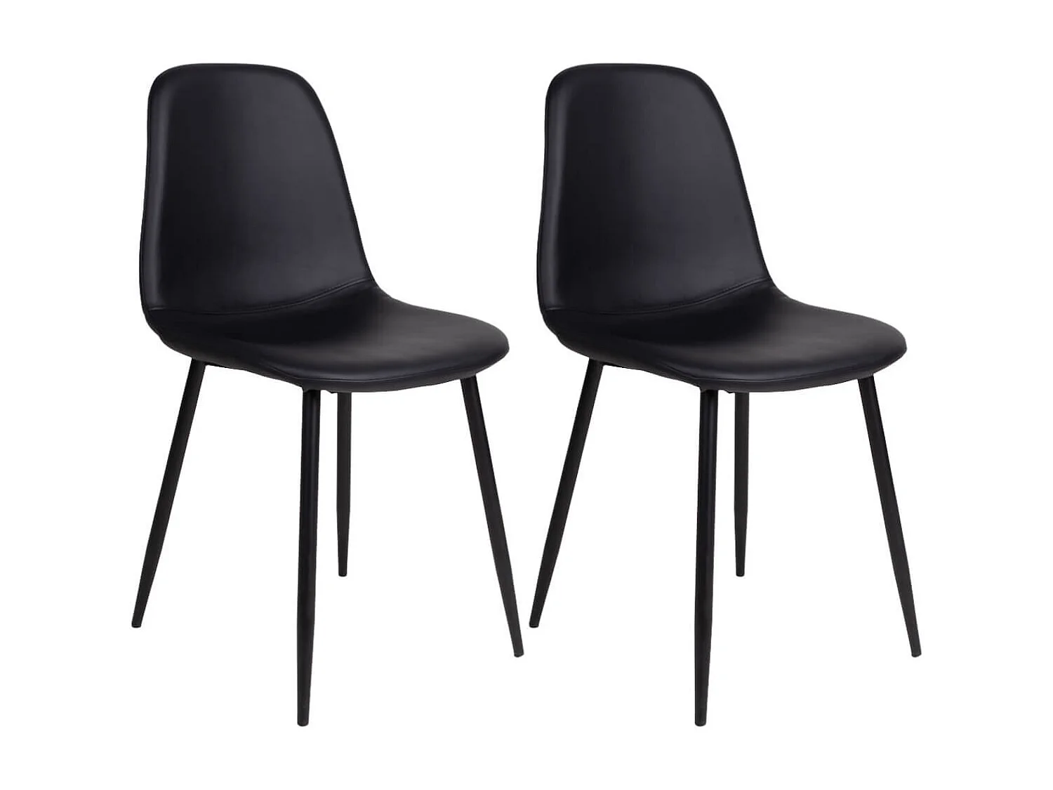 DYVIK - Lot de 2 Chaises Simili Noir et Piétement Acier Noir