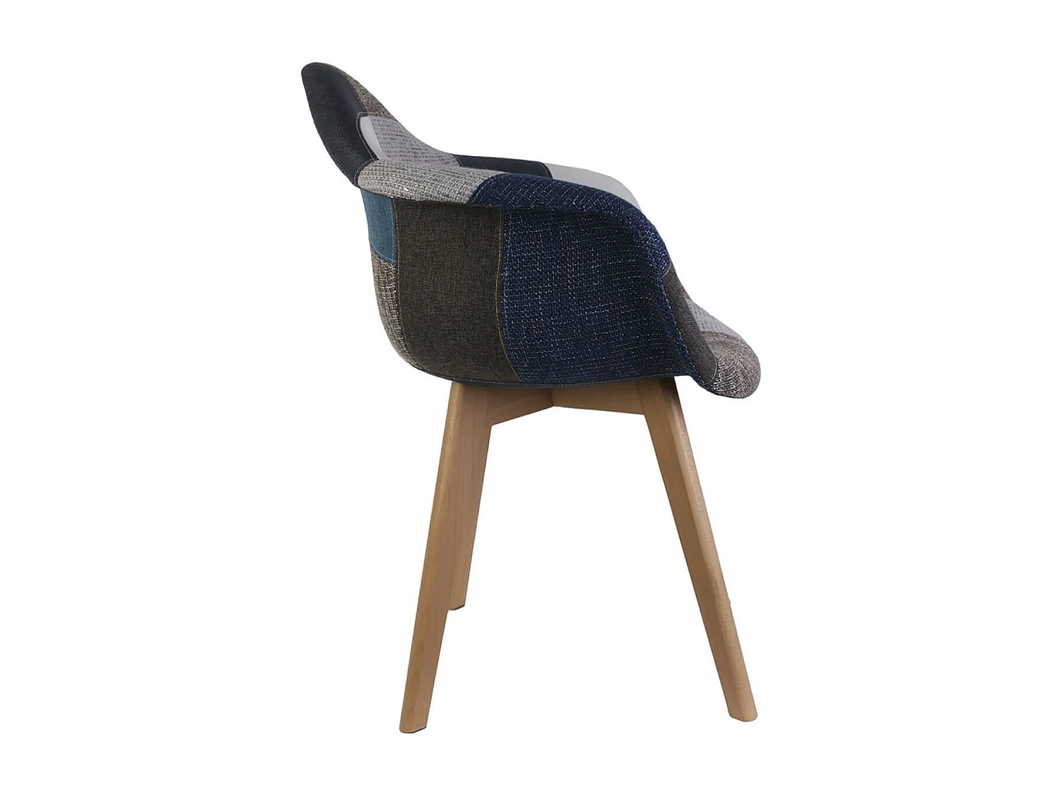 DAMAS - Lot de 2 Fauteuils Patchwork Bleu et Gris