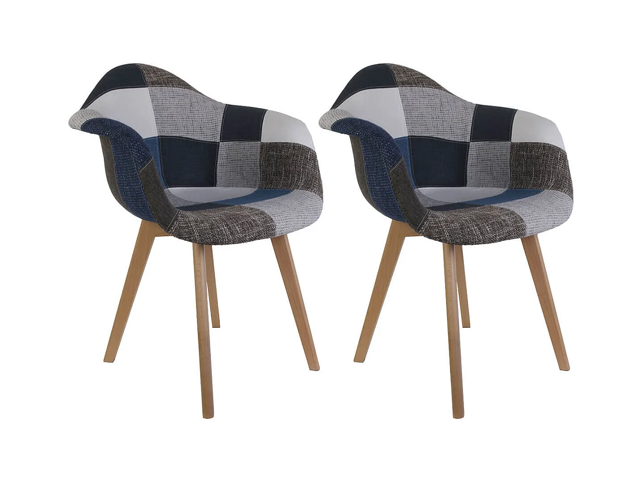 DAMAS - Lot de 2 Fauteuils Patchwork Bleu et Gris