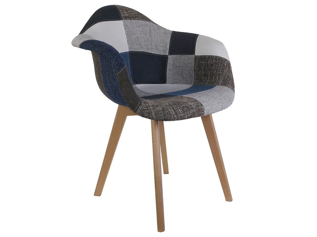 DAMAS - Lot de 2 Fauteuils Patchwork Bleu et Gris