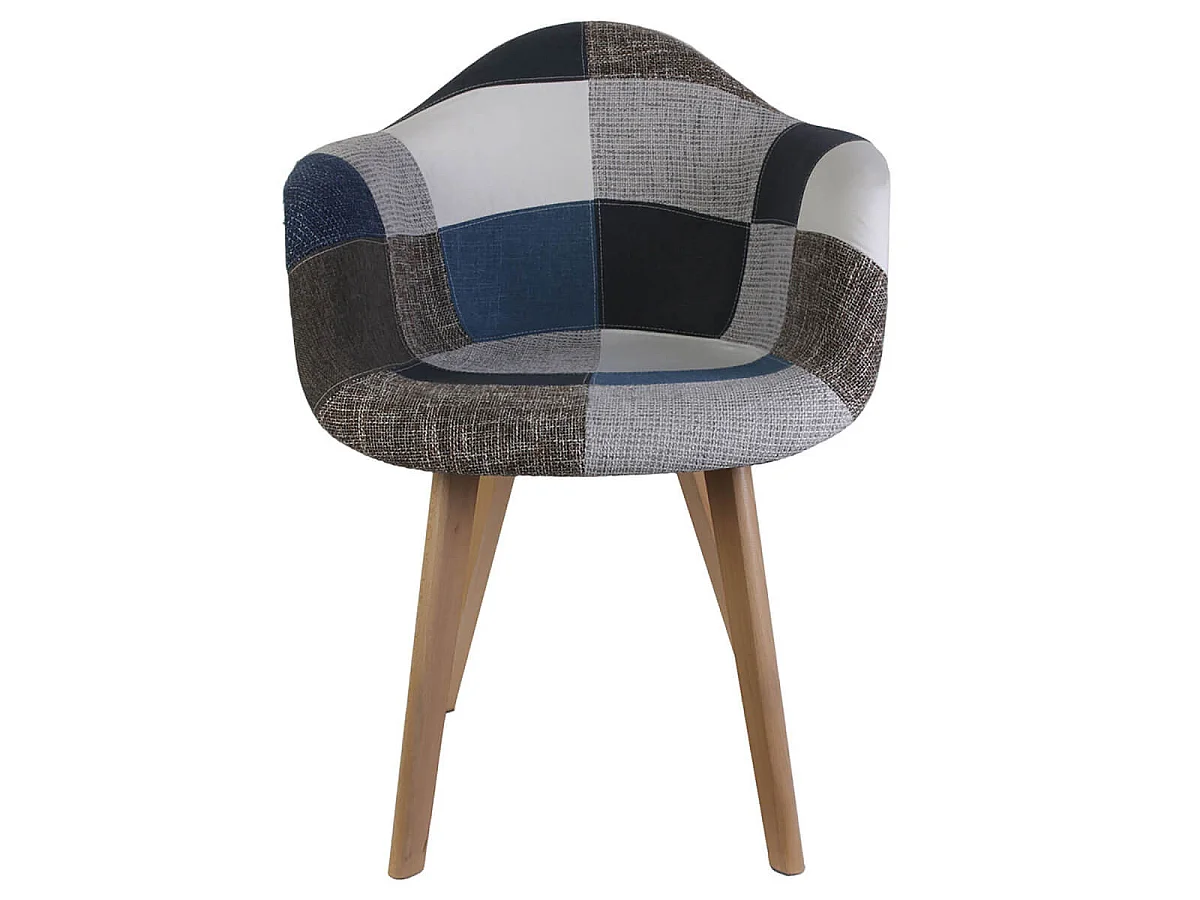 DAMAS - Lot de 2 Fauteuils Patchwork Bleu et Gris