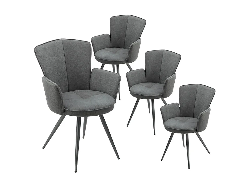 MALO - Lot de 4 Fauteuils Matelassés Gris Piètement Mat