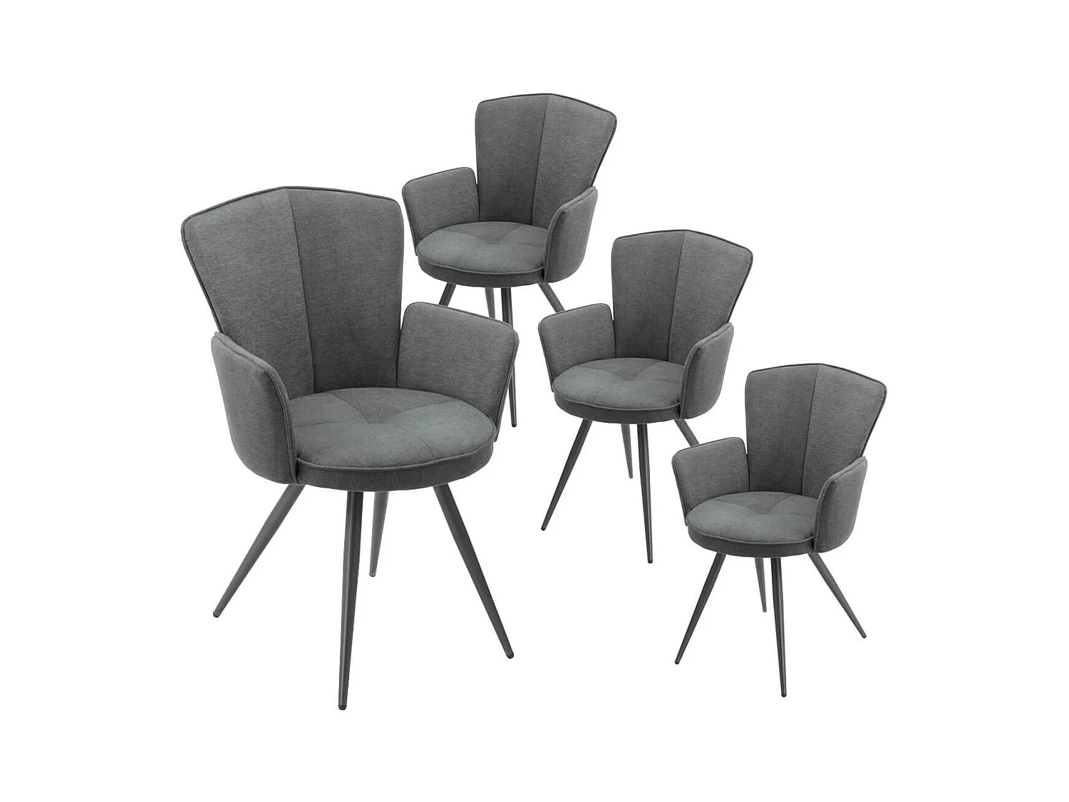 MALO - Lot de 4 Fauteuils Matelassés Gris Piètement Mat